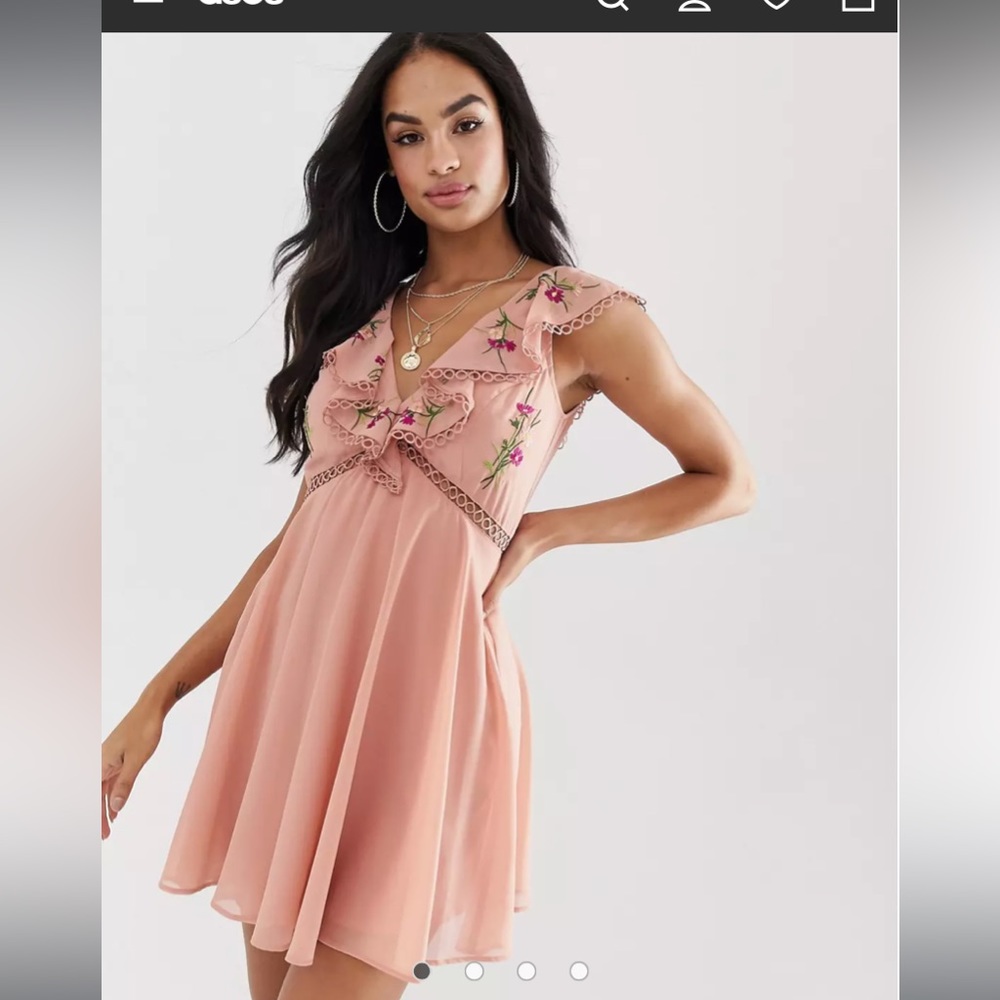 ASOS design lace detail mini dress with embroidery size 8 regular